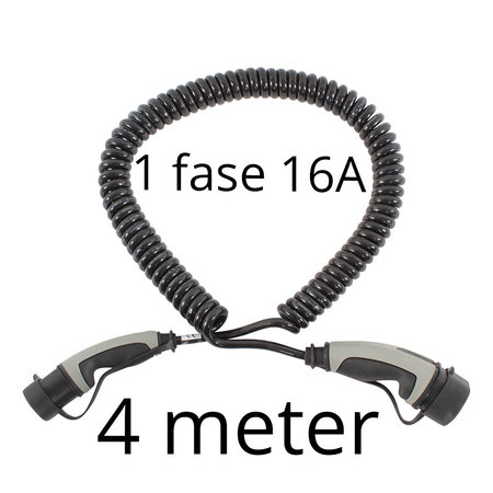 Ratio Premium Laadkabel type 2 naar type 2 - coiled - 1 fase 16A - 4 meter