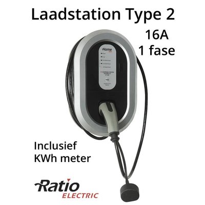 Ratio EV Home Box Plus Laadstation type 2, 1 fase 16A, rechte laadkabel + KWh meter