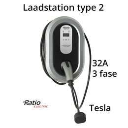 Ratio Home Box Plus type 2, 32A, 3 fase, rechte laadkabel + KWh meter