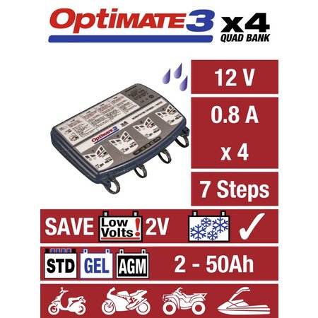 Tecmate Optimate 3 x 4 laad en onderhoud 4 accu's gelijktijdig