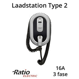 Ratio EV Home Box Plus type 2, 3 fase 16A, Coiled laadkabel + KWh meter