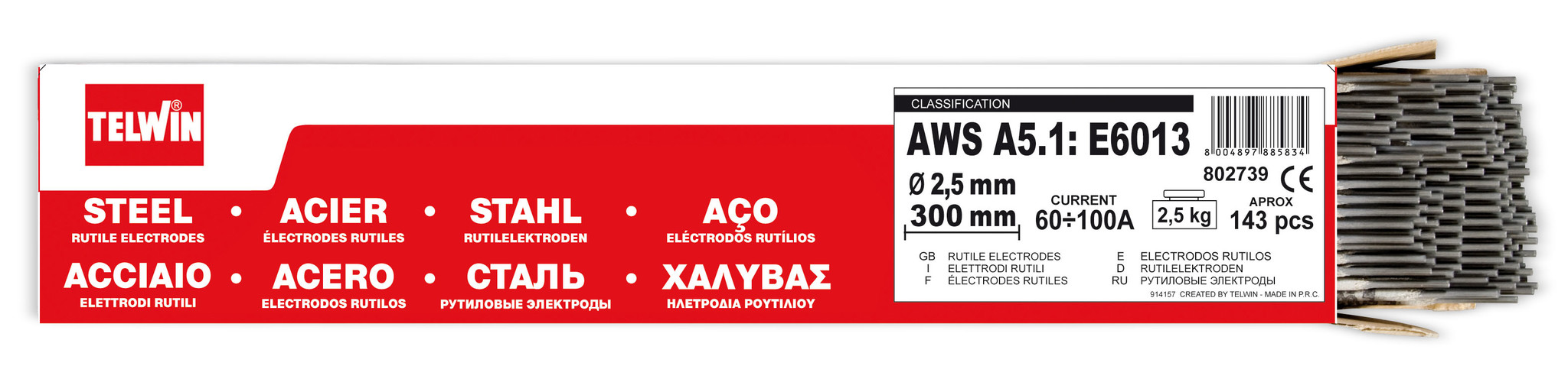 Rutiel Stalen Laselektroden - 2,5 mm - 300 mm - 2,5 kg - 143 stuks