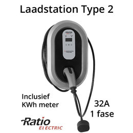 Ratio EV Home Box Plus Laadstation type 2, 1 fase 32A, rechte laadkabel + KWh meter