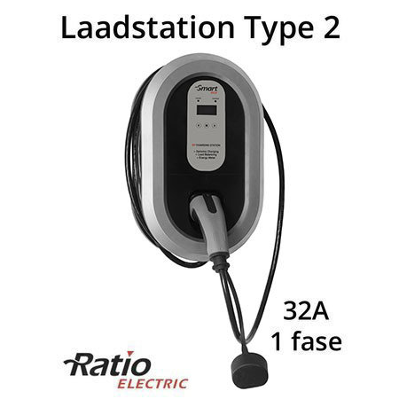 Ratio Smart Box 32A 1 fase + 5 meter laadkabel type 2 - kWh meter