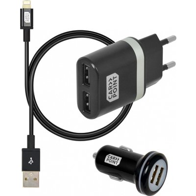 Carpoint Laderset Micro USB en Apple 8 pin - 12V/24V en 230V