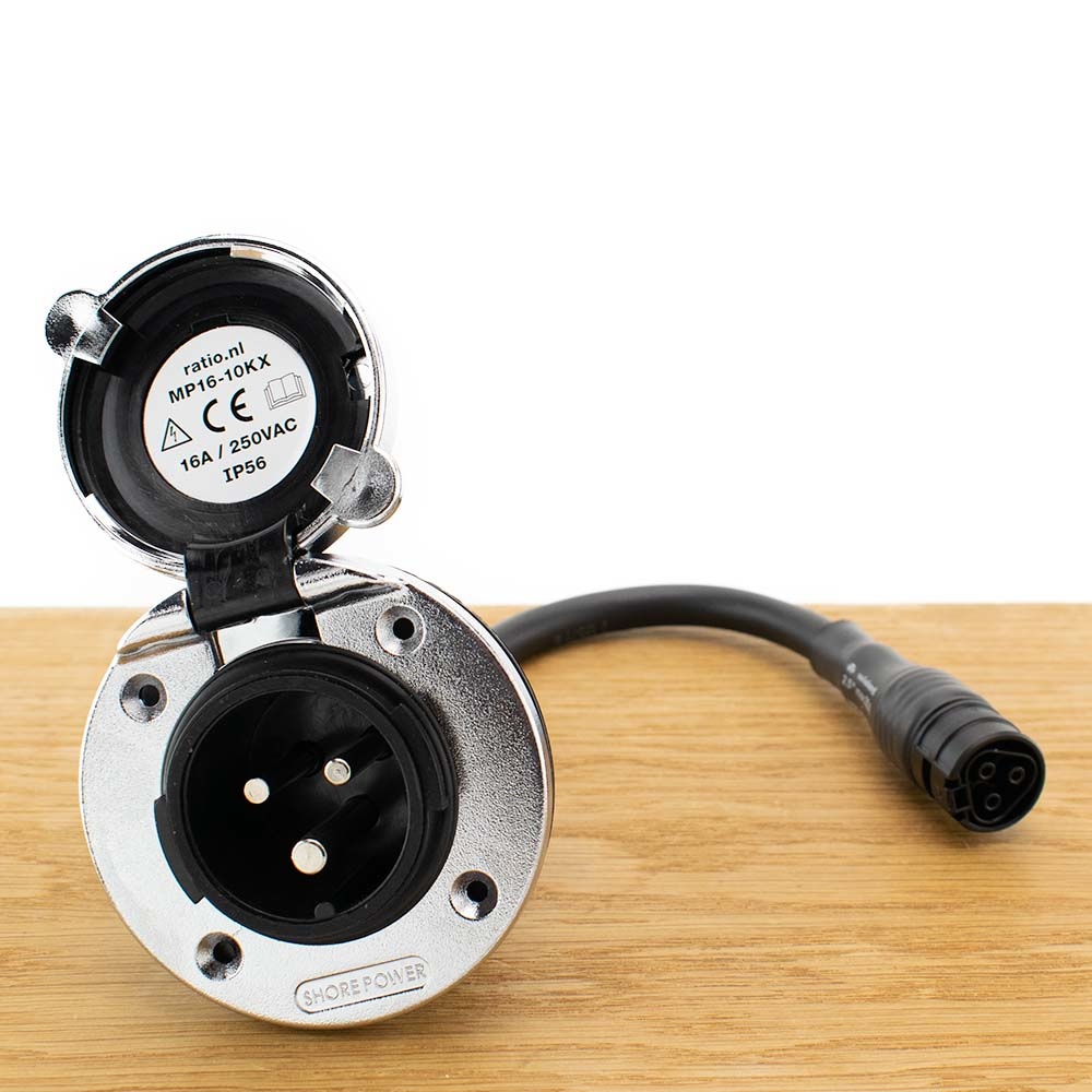 Walstroom invoer/inlet 16A verchroomd met snoer