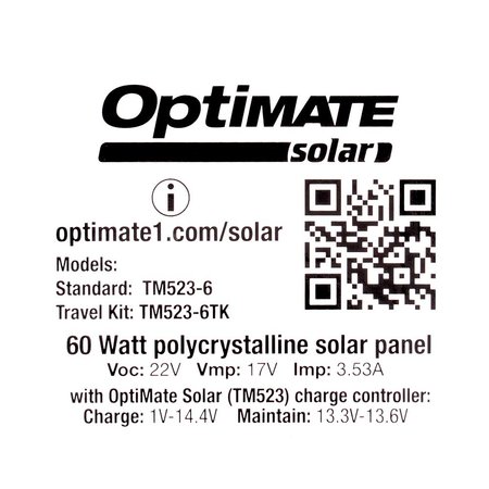 Tecmate Optimate Solar 60W zonnepaneel - Travel Kit