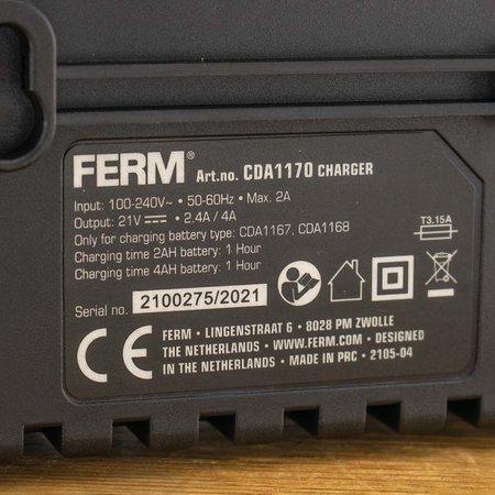 FERM CDA1170 Fast Charger 20V - Voor CDA1167 en CDA1168 accu