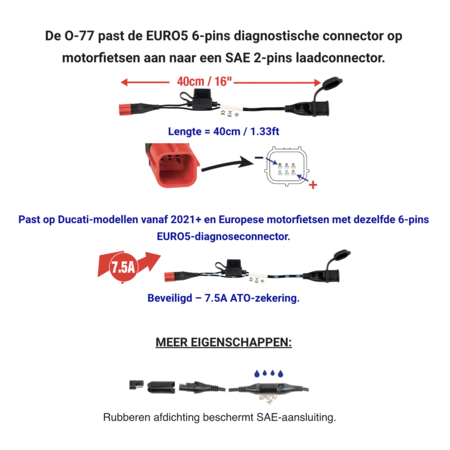 Tecmate Optimate O77 adapter kabel Euro 5 naar SAE