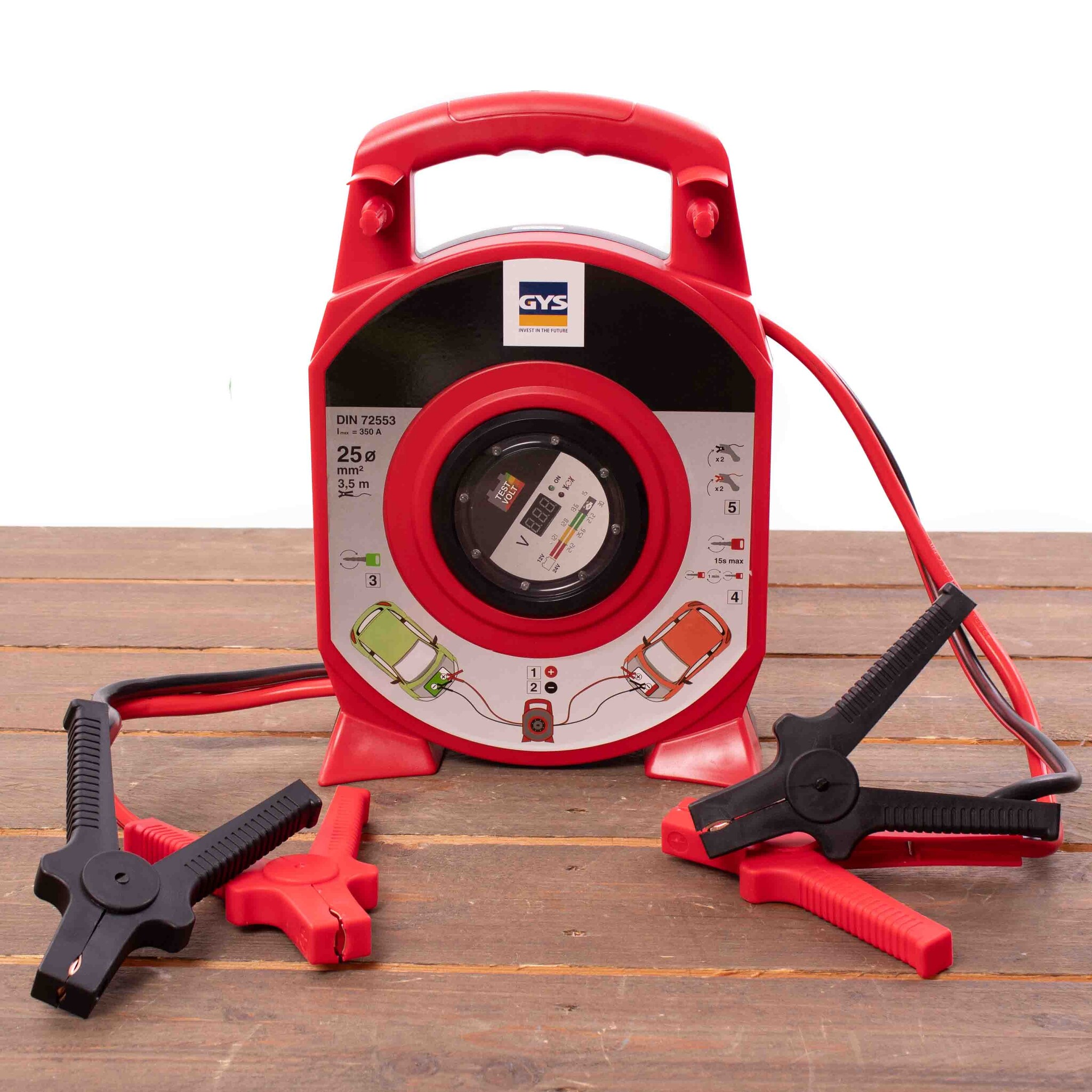 Startkabels 350A met haspel/voltmeter