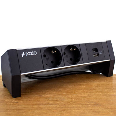 Ratio Bureau Stekkerdoos Desk-Top Plus, 2xSchuko + USBA/USB-C 4.2A - 0,6m Prolink kabel