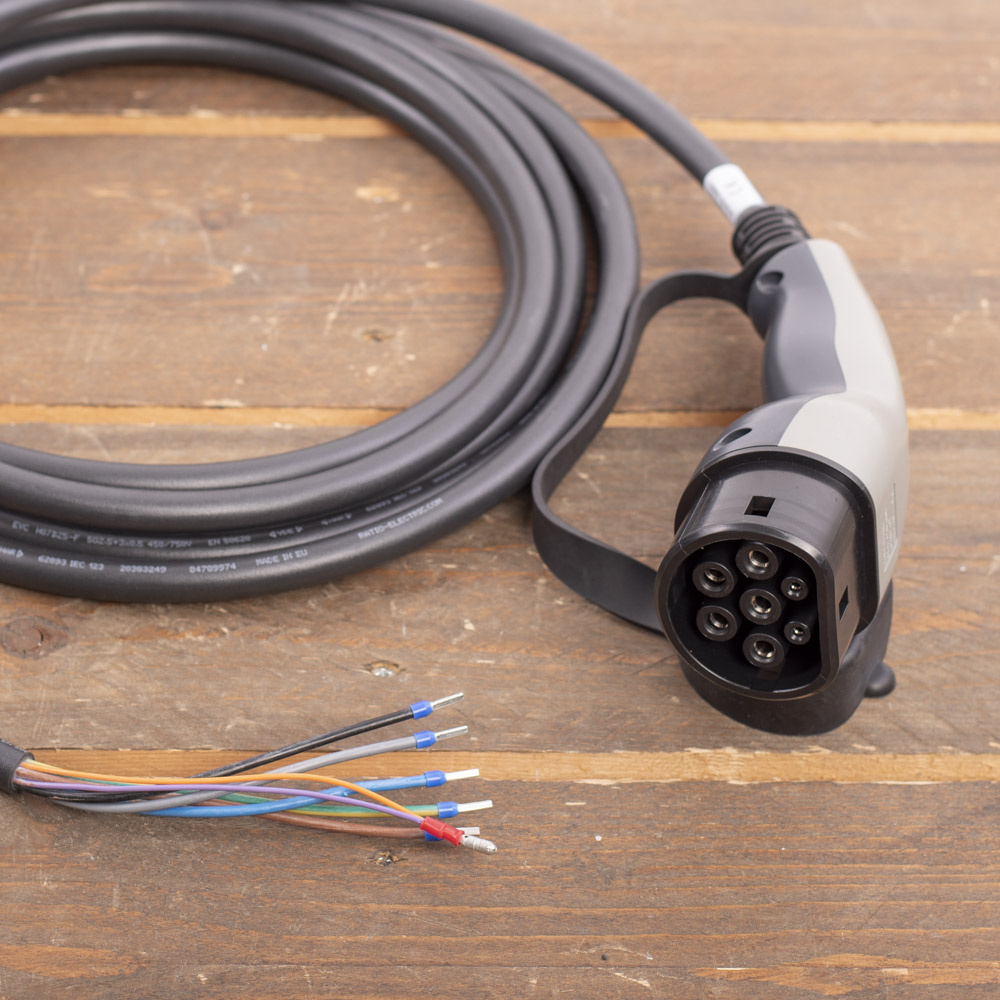 Laadkabel Type 2 naar open einde - 3x16A - 5 meter - Basic Line