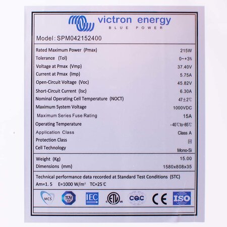Victron BlueSolar 215Wp mono (1580x705x35mm)
