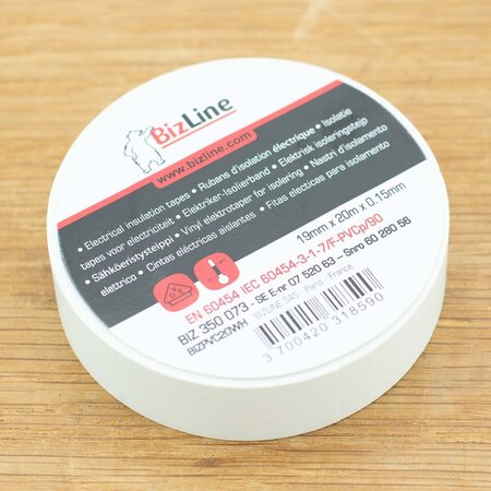 BizLine Hoogwaardige vinyltape 19mm x 20m wit