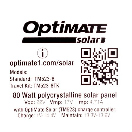 Tecmate Optimate Solar 80W zonnepaneel - Travel kit - Retour