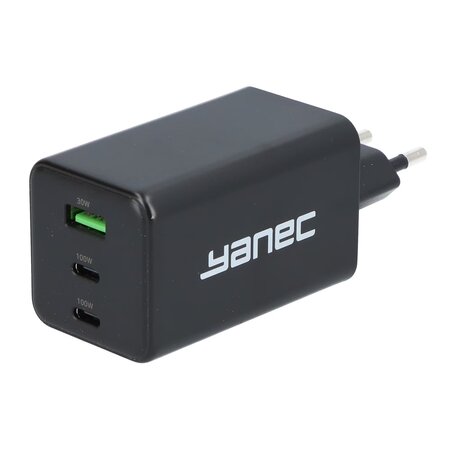 Yanec GaN Snellader 2 x USB-C 100W + USB-A 30W