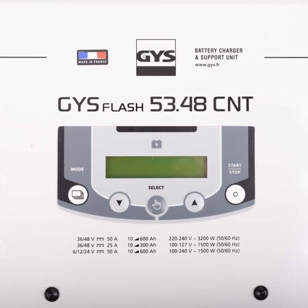 GYS acculader met voeding GYSFLASH 53.48 CNT FV | USB / SMC | 100A | 5M kabels | Muurbevestiging