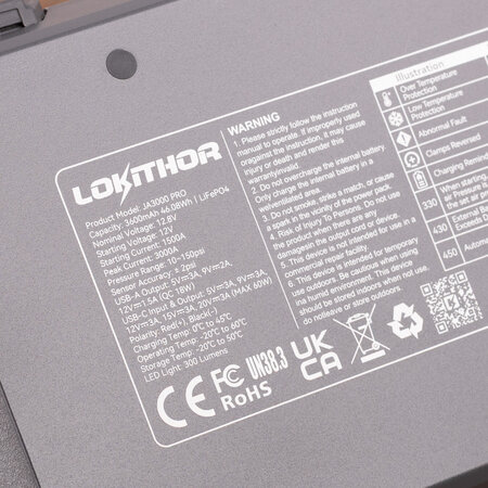 Lokithor JA302 Pro Jumpstarter 3000A + Luchtcompressor