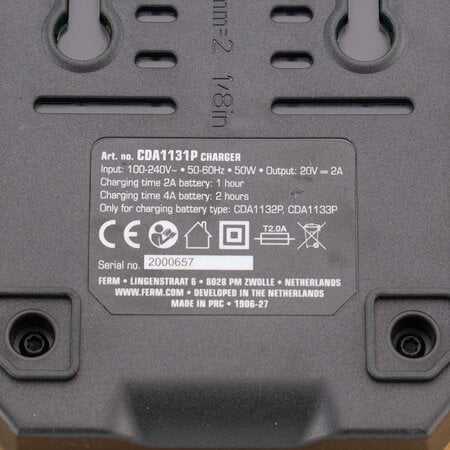 FERM CDA1131P Fast Charger 20V - Voor CDA1132P en CDA1133P accu - Retour