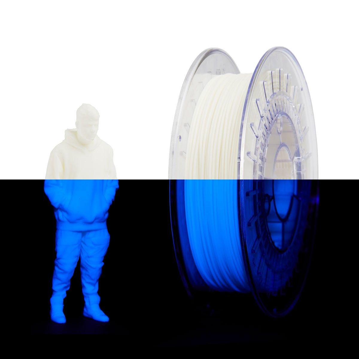 EUMAKERS 1.75 mm UV Reactive PLA filament, White-Blue