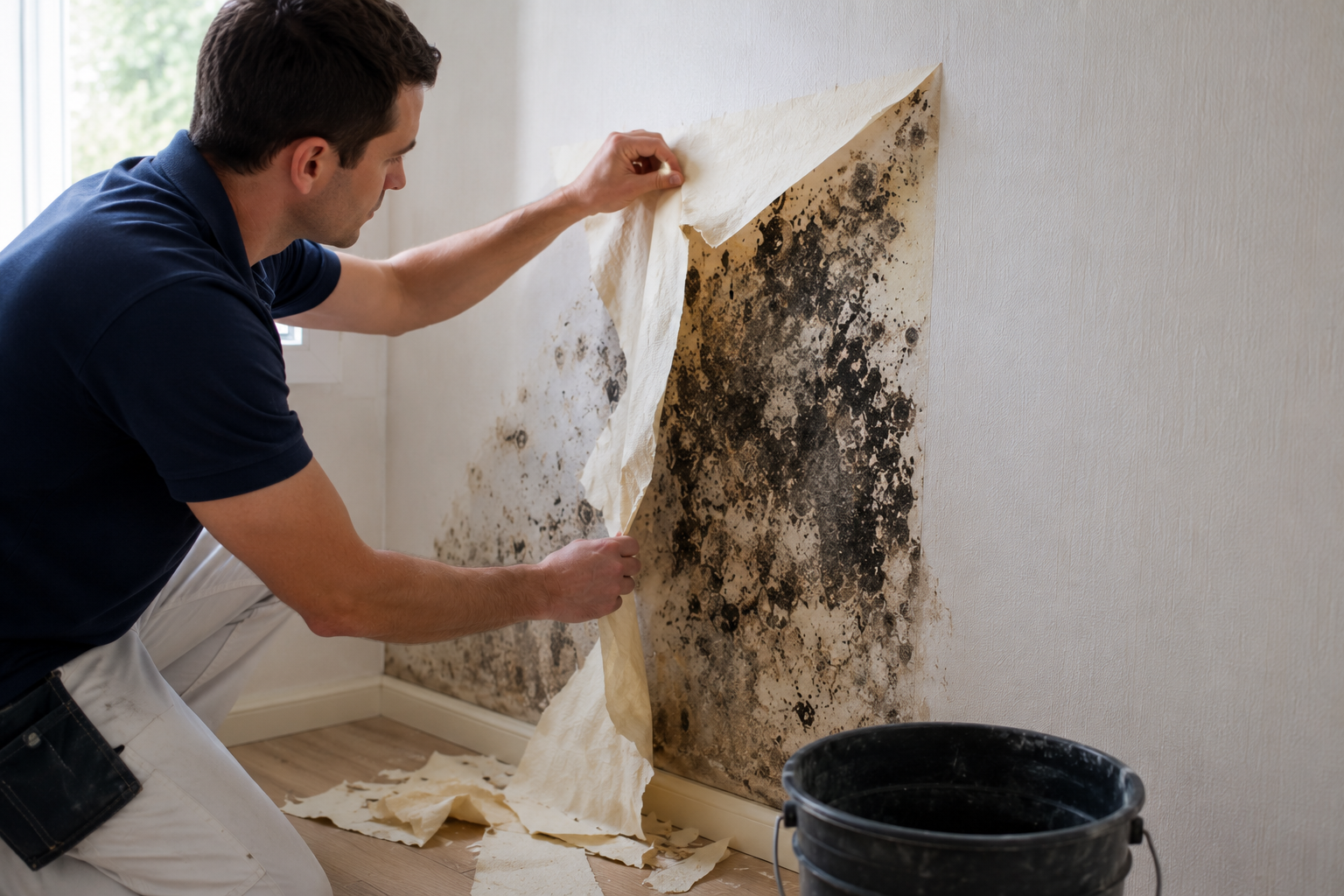 Schimmel achter behang verwijderen