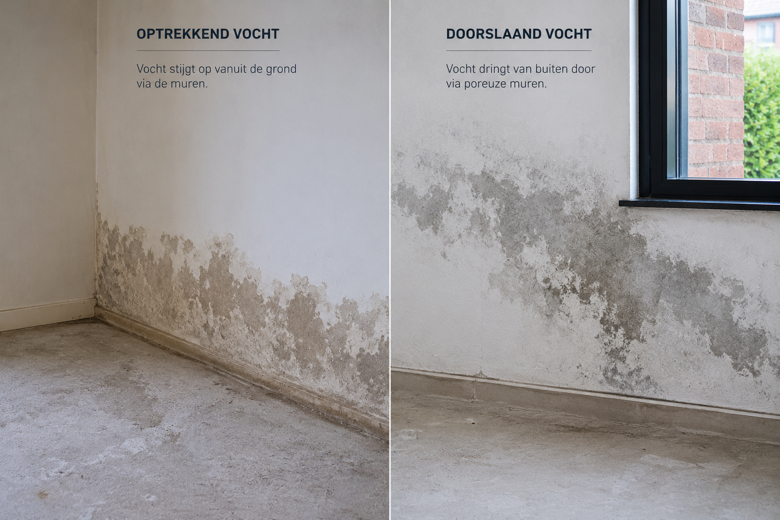 Verschil optrekkend en doorslaand vocht