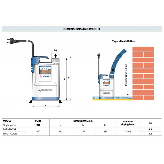 Pedrollo pumps Pedrollo pumps Top Floor 1 - 7200 l/h - 250 Watt