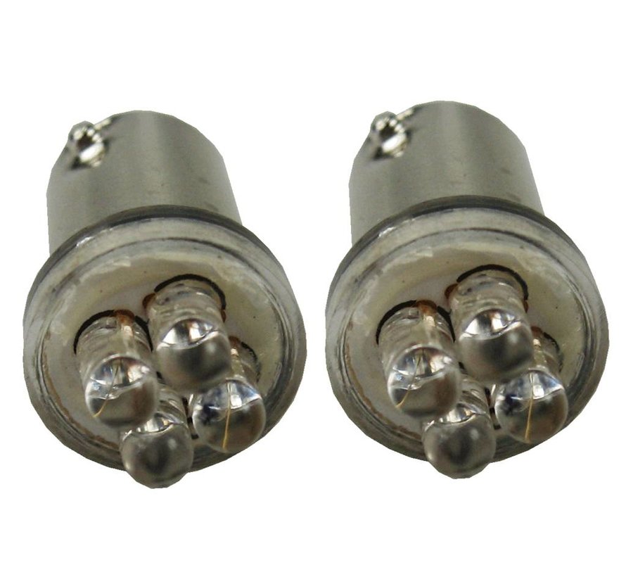 LED T10 BA9s vervangingslamp – 4 LEDs – 12V of 24V – blauw of wit