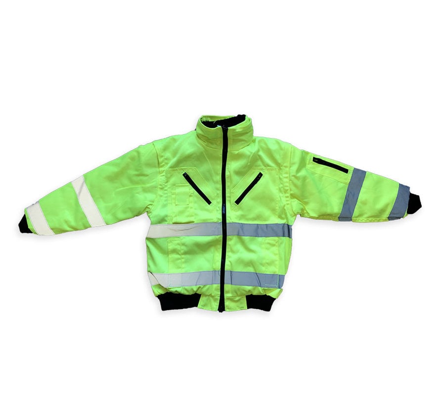 Yellow fluorescent jacket with reflective strips
