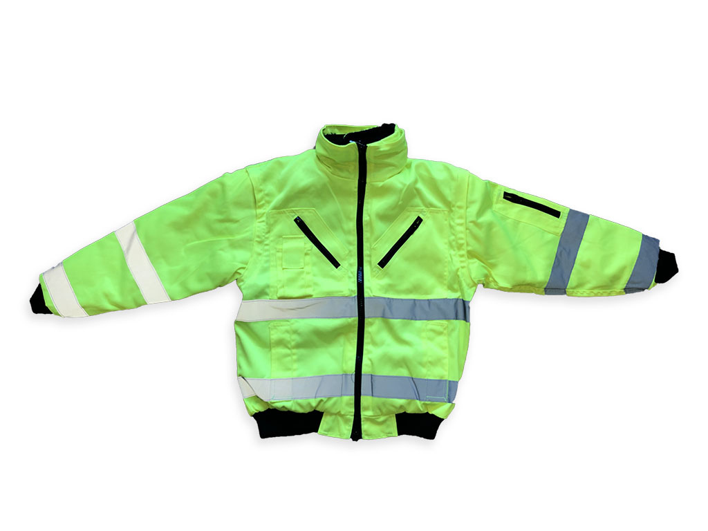 Yellow fluorescent jacket with reflective strips