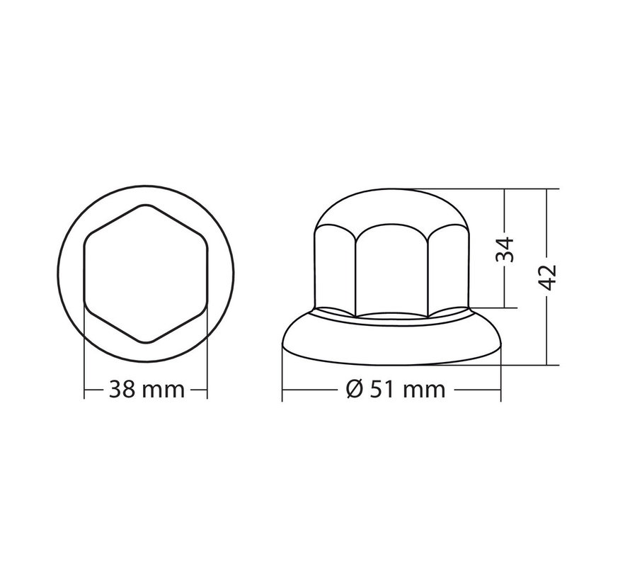 Moerdoppen - Set van 10 stuks - 32mm - Chrome look