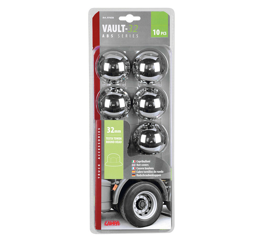 Moerdoppen - Set van 10 stuks - 32mm - Chrome look