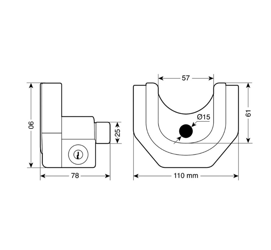 Universal trailer lock + 2 keys