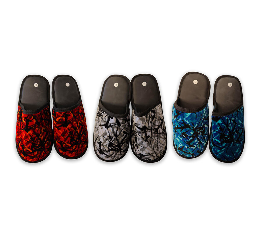 Pantoffels Deense pluche – antislip zool (M/L, rood, blauw, grijs)