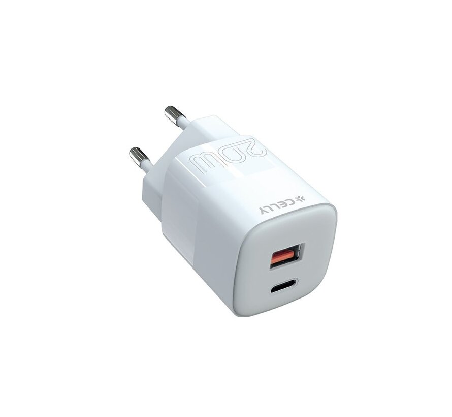 Celly 20W snellader – thuislader met USB-A en USB-C – Power Delivery – dual poort