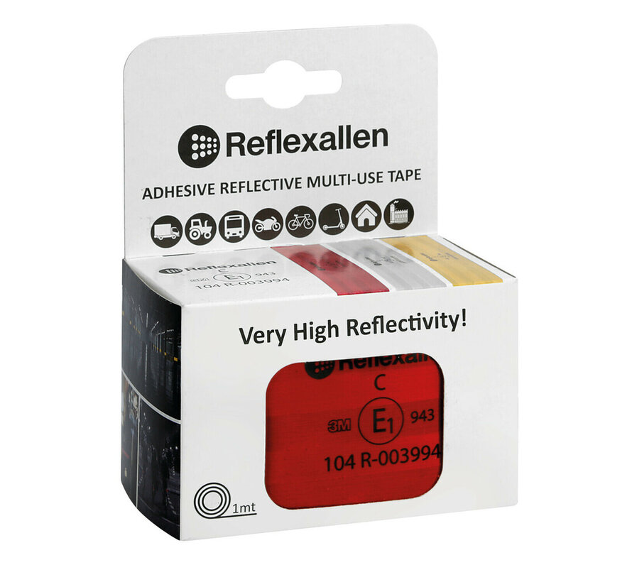 Reflecterende tape – zelfklevend – wit / geel / rood – 5x100 cm