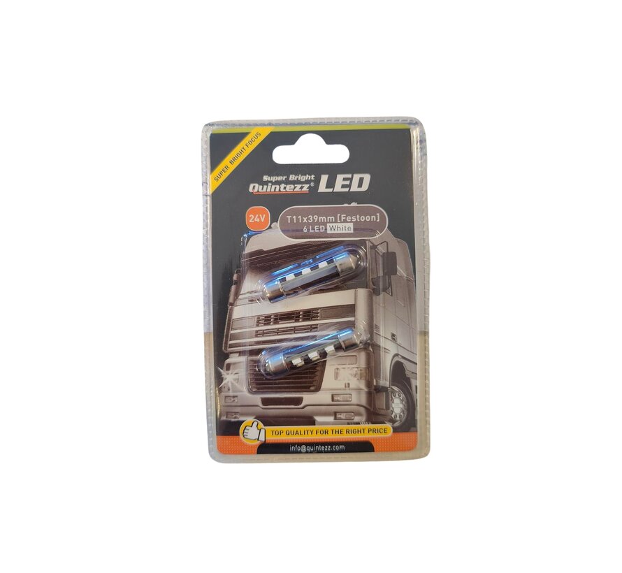 LED Festoon Bulb 24V T11×39 – SMD Replacement Bulb – White, Red or Orange