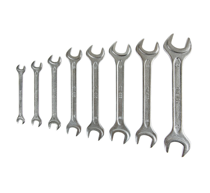 Steeksleutelset 8-delig – dubbele steeksleutels 6/7 t/m 20/22 mm – DIN 895