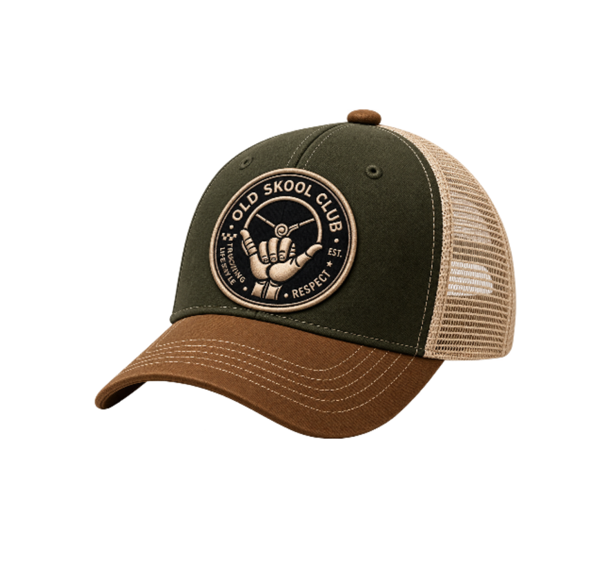 Trucker Cap with Embroidered Emblem – Old Skool Club / Super / V8