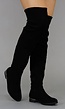 Basic Zwarte Suède-Look Overknee Laarzen met Kleine Hak