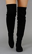 Basic Zwarte Suède-Look Overknee Laarzen met Kleine Hak