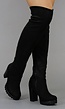 Zwarte Suède-Look Overknee Laarzen met Blokhak