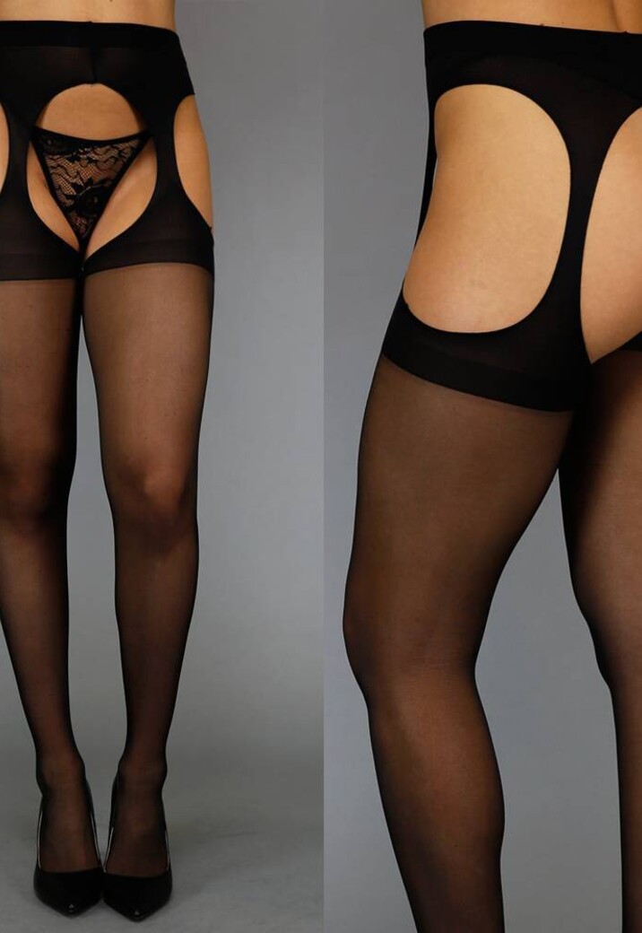 Effen Panty met Jarretel-Look Zwart