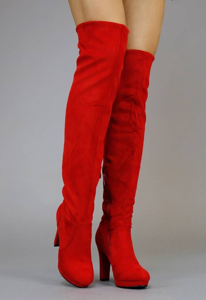 Suède-Look Overknee Laarzen met Hak Rood