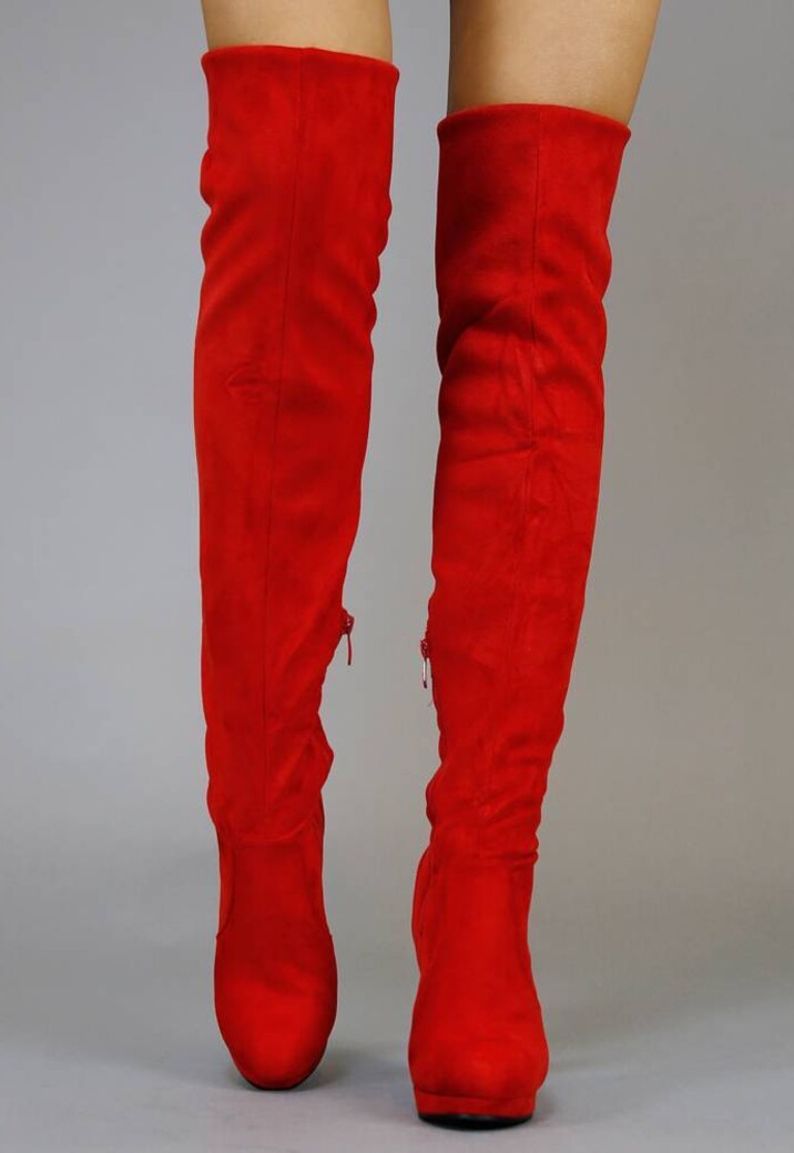 Suède-Look Overknee Laarzen met Hak Rood