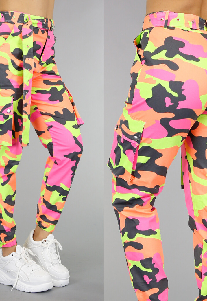 Cargo Jeans Neon Camouflage Broek met Riem