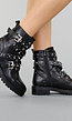 Zwarte Lederlook Biker Boots met Gespen en Studs