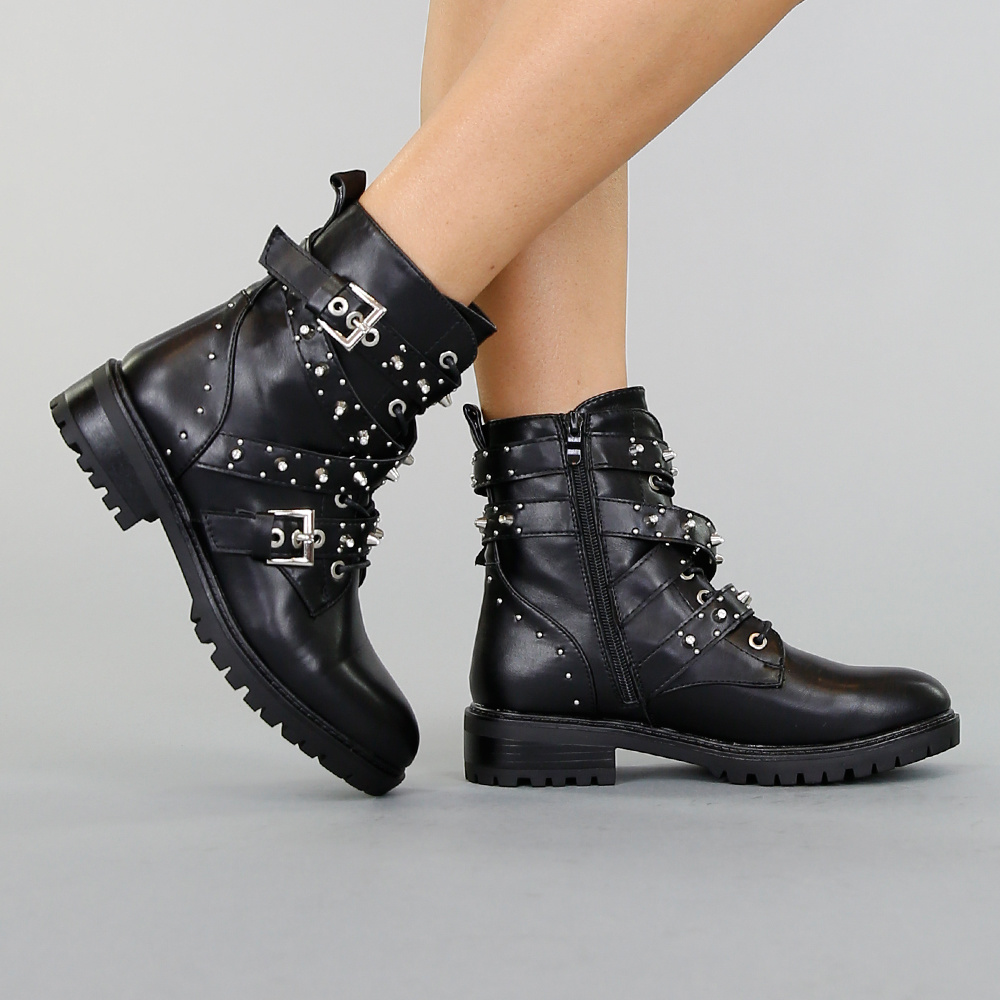 Zwarte Lederlook Biker Boots met Studs Uwantisell.nl