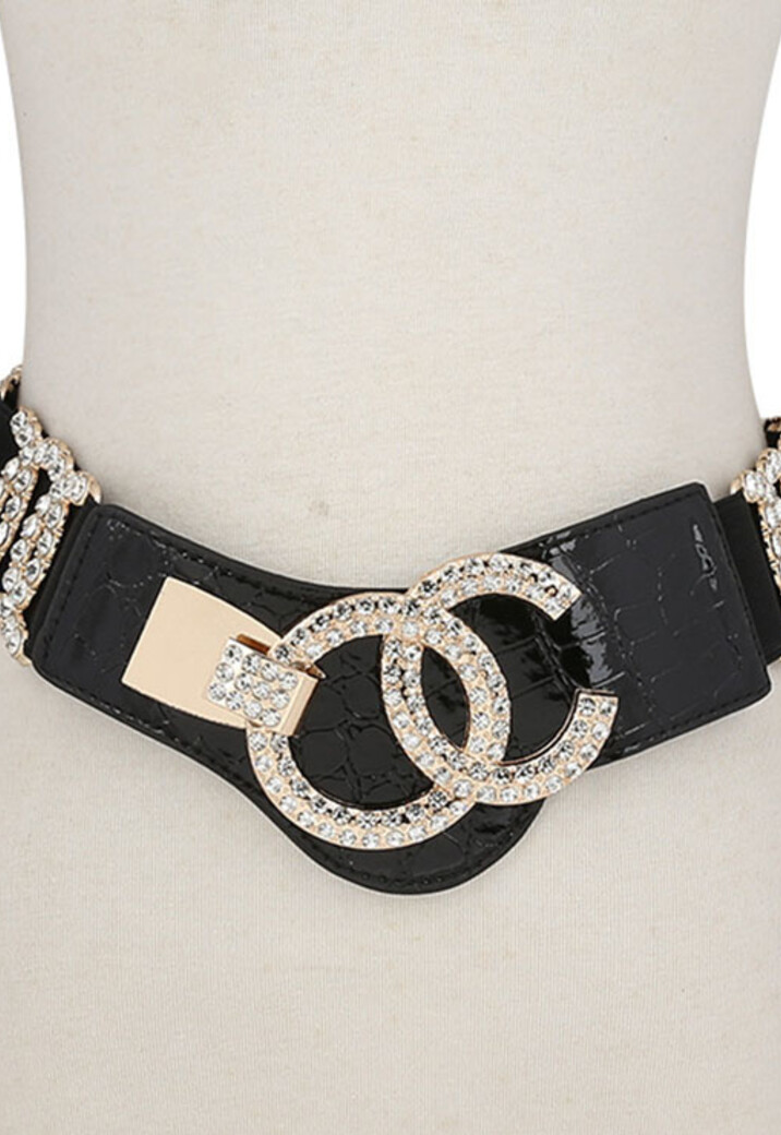 Zwarte Elastische Riem met Strass