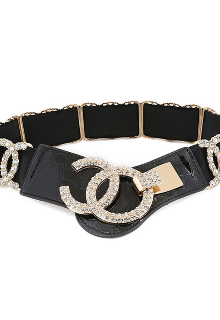 Zwarte Elastische Riem met Strass